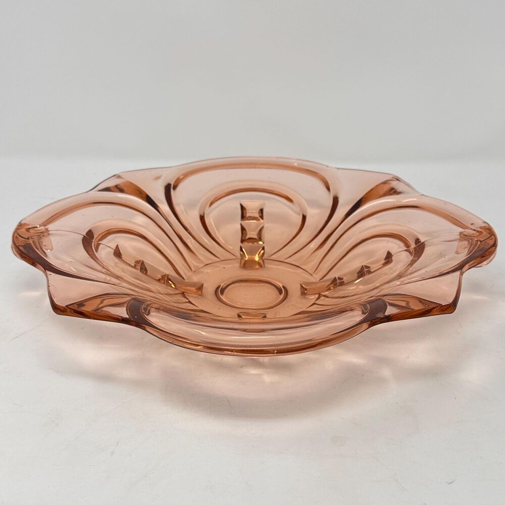 Art Deco Walther Sohne Irene Pink Glass Console Bowl Vintage German Centerpiece